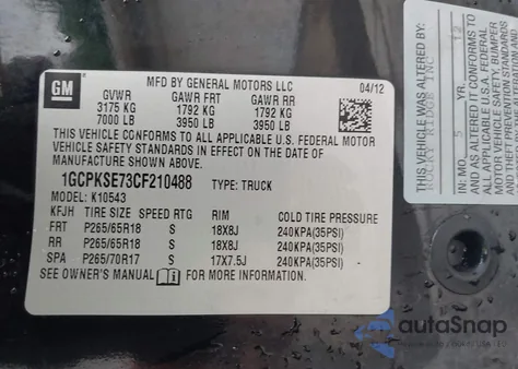 2012 Chevrolet Silverado 1500 Lt z USA, uszkodzony, nr VIN 1GCPKSE73CF210488